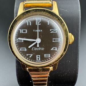 Vintage Timex Electric Ladies Watch Gold Tone Brown Dial